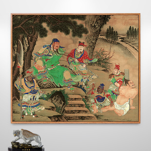商喜关羽擒将图三国演义人物画关羽神像画像关公挂画关二爷仿古画
