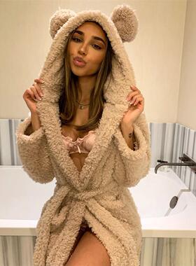 Winter Kimono Robe Plush Fleece Scalloped Bath Women Pajama