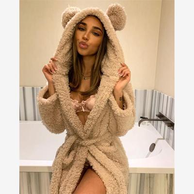 Winter Kimono Robe Plush Fleece Scalloped Bath Women Pajama