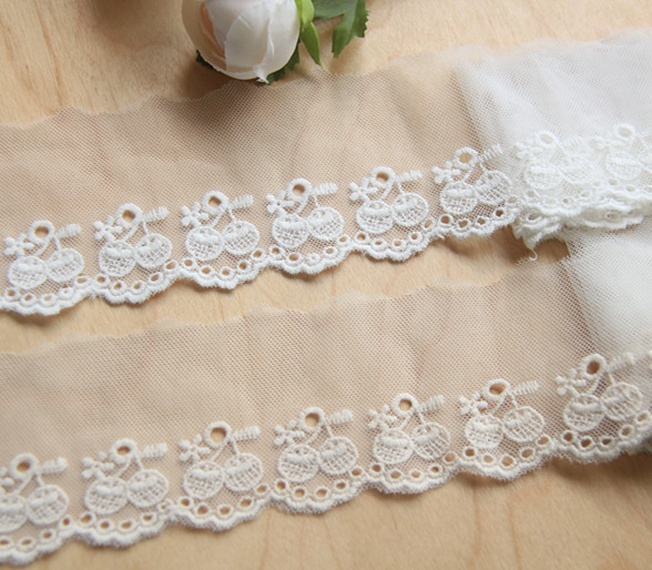 B4-A手工DIY花边蕾丝服装辅料棉网棉线可爱樱桃刺绣花边宽6.5cm