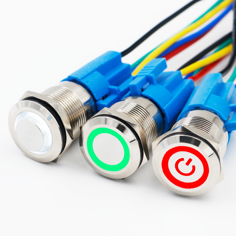 19mm金属按钮开关自复自锁圆形带LED灯汽车点动 喇叭改装电源启动