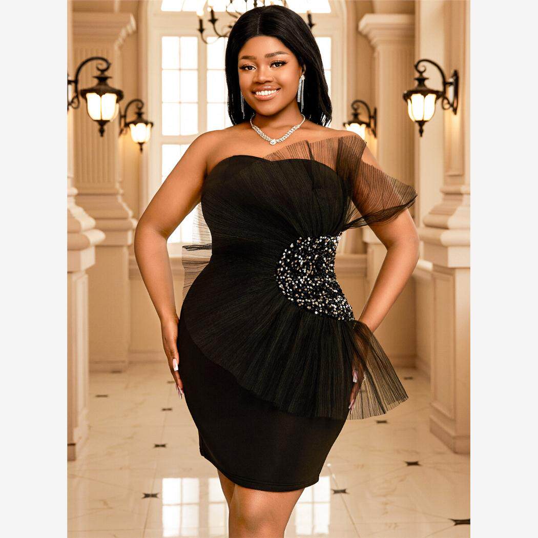 欧美大码抹胸露背性感名媛礼服连衣裙Plus Size Sexy Party Dress