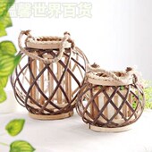 饰古风灯笼 带绳天然柳编灯笼编织家居装 风灯灯笼庭院装 饰复古美式
