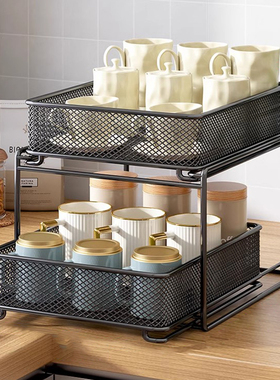 杯子收纳置物架双层茶具茶杯架子家用沥水托盘桌面放水杯玻璃杯架