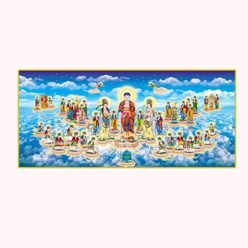 晶瓷挂画庄严接引三圣图极乐世界西方接引图接引西方阿弥陀佛高清