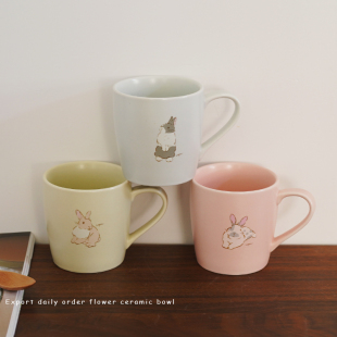 出口哑光陶瓷350ML可爱兔子马克杯咖啡杯子水杯小清新 情侣杯送礼