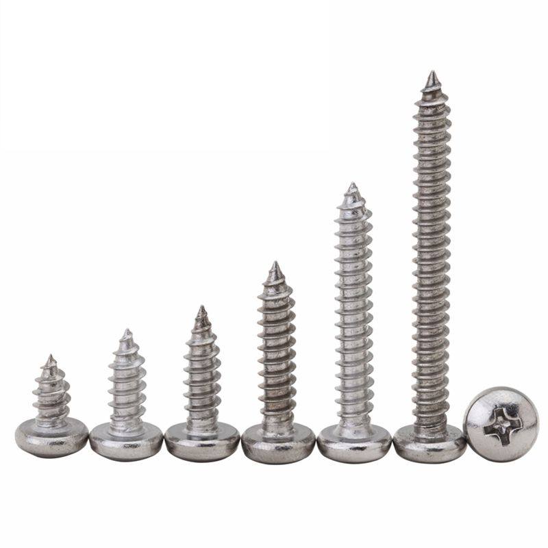 304不锈钢十字盘头螺钉M1M2M3M4M5M6圆头自攻螺丝木螺丝尖尾大头