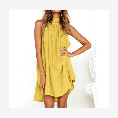 women's loose halterneck dress 女士宽松挂脖拼接女装连衣裙