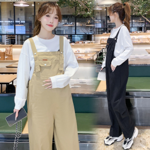 春夏新款 宽松直筒裤 时尚 小个子春秋吊带裤 女夏 外穿大码 孕妇背带裤