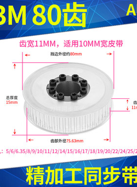 S3M80齿宽11免键轴衬同步轮内孔5 6 6.35 8910胀紧套同步带轮涨套