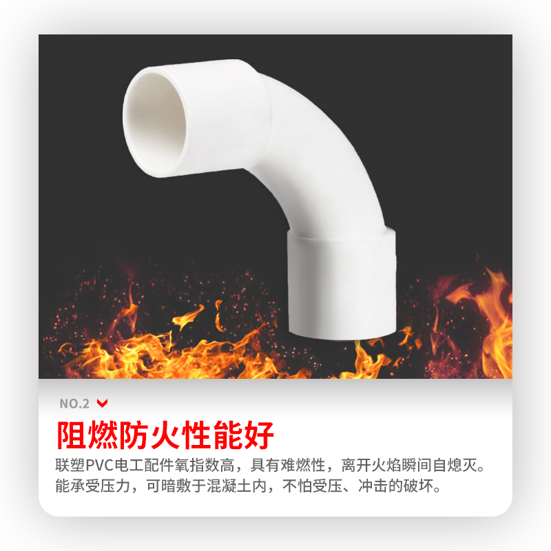LESSO/联塑PVC阻燃线管加长16 20 25 32 40 50大弧度弯头大月牙弯