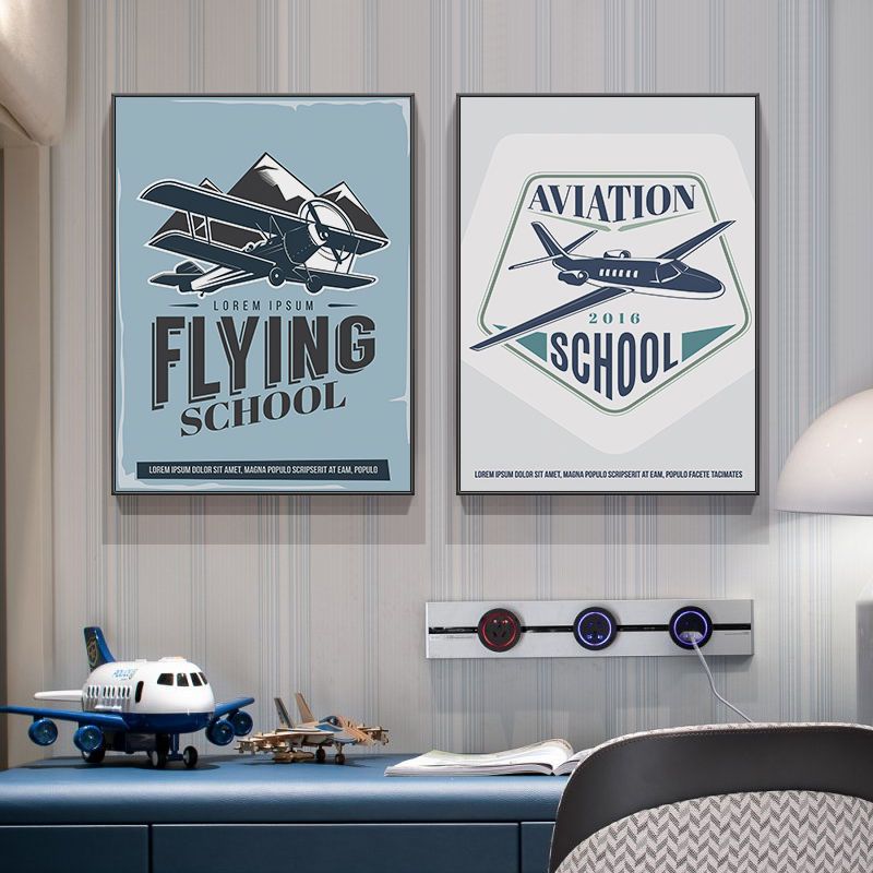 男孩儿童房装饰画卧室床头挂画个性飞机工业风房间墙面装饰挂画