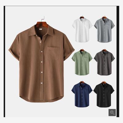 Hawaiian Cotton Linen Shirt Men Summer Mens Shirts 男衬衫新