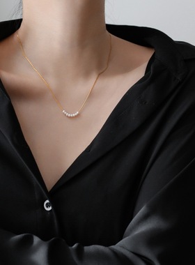 精致高级感微笑天然珍珠项链女夏锁骨链短款小众设计情人节礼物