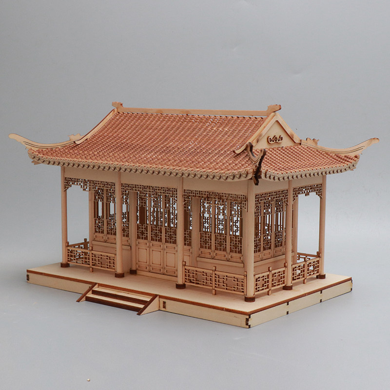 现代新中式创意家居客厅玄关禅意古建筑木制装软装饰品雕塑台摆件