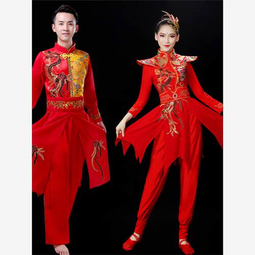 民族打鼓服演出服女中国风开场舞喜庆水鼓舞秧歌舞龙舞狮服装