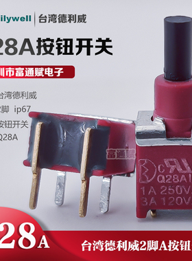 台湾德利威 Q28A钮子复位2脚 按键 按钮开关1A250V3A120V防水IP67