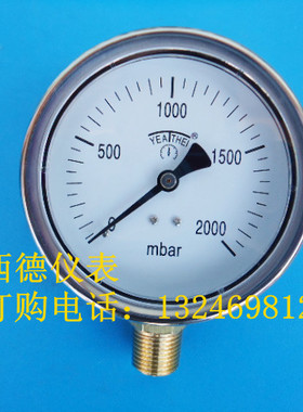 100MM径向0~2000mbar压力表，气压表，径向压力表，径向气压表
