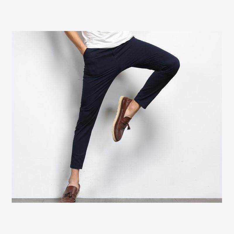 korean Casual Pants Men Elastic Ankle-Length Formal Trousers