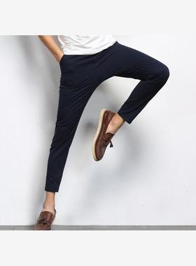 korean Casual Pants Men Elastic Ankle-Length Formal Trousers