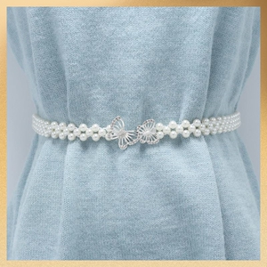 夏天搭配裙子的腰带装饰女高级感夏季连衣裙收腰配饰白色珍珠腰链