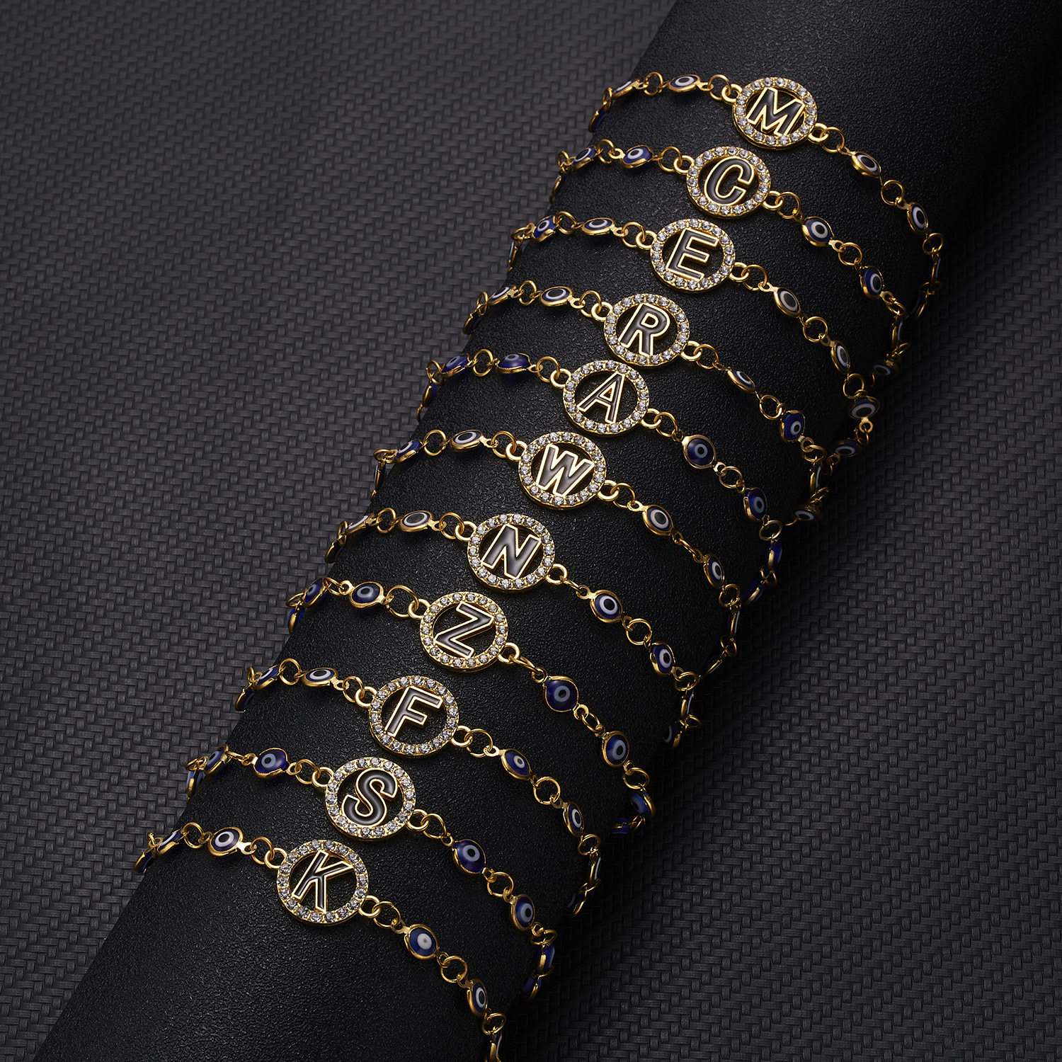 26字母恶魔之眼串珠手链 水钻英文Alphabet蓝眼睛手饰Bracelets