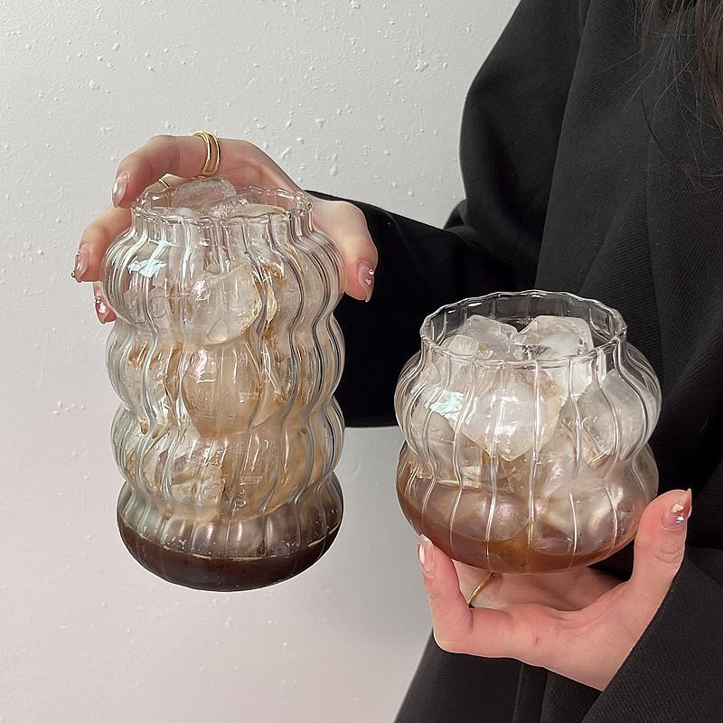 小众ins风胖嘟嘟冰美式咖啡杯牛奶拿铁玻璃杯设计感中古饮料杯子