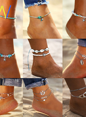 Boho Star Anklets Chain For Women Beach Foot Jewelry ladies