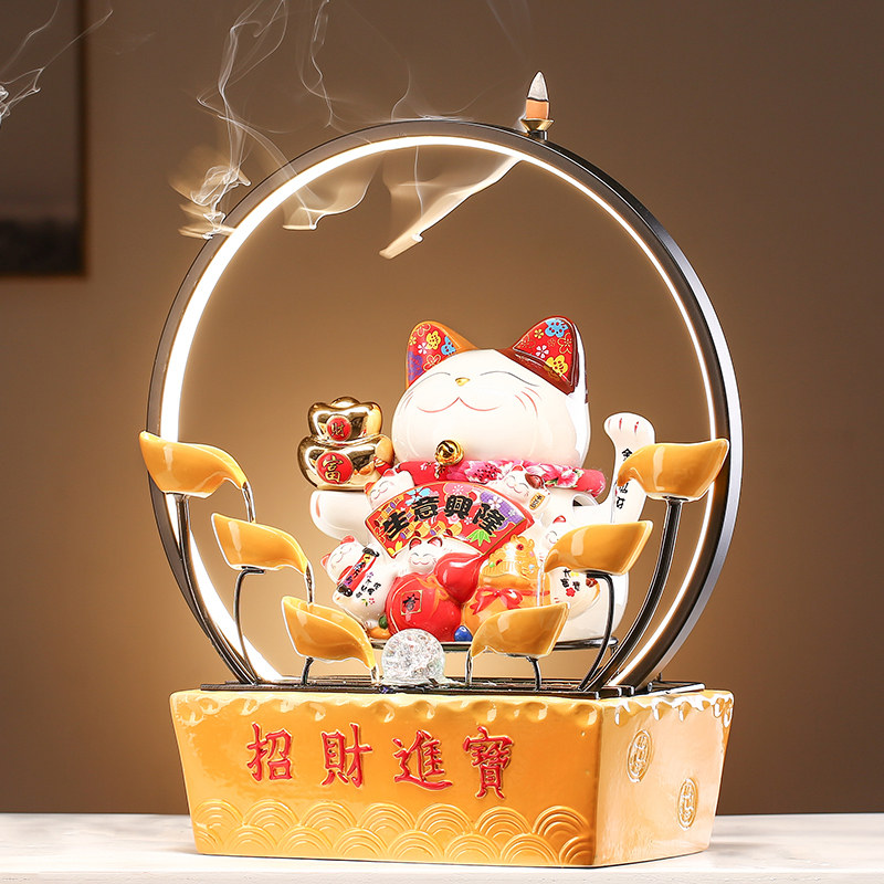 新中式招财猫流水生财陶瓷家居摆件陶瓷家居礼品发财要收开运招财