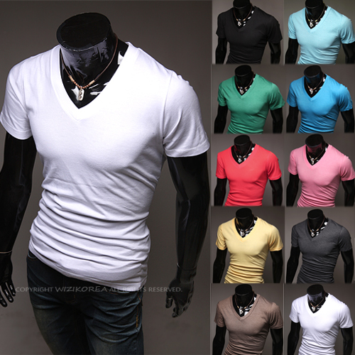 夏季多色男士夏装短袖V领