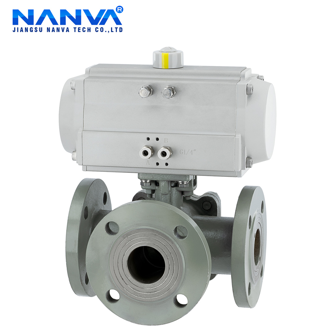 气动碳钢三通型法兰球阀