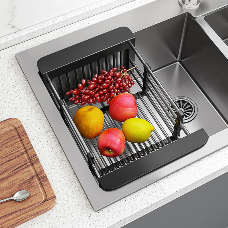 精工厨房沥水架水槽边洗碗池上方过滤网碗架304不锈钢可伸缩