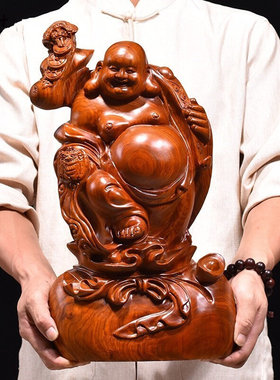黄花梨木雕弥勒佛像摆件