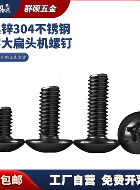 镀黑锌304不锈钢十字大扁头螺丝 TM黑色大头蘑菇头机螺钉M3M4M5M6