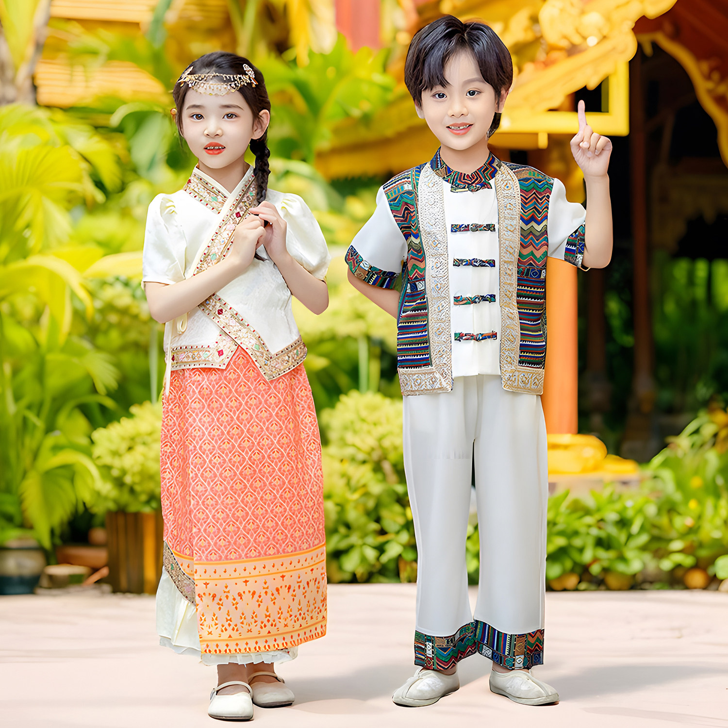 傣族服装儿童女云南西双版纳民族舞蹈服夏季小学生演出服男童套装