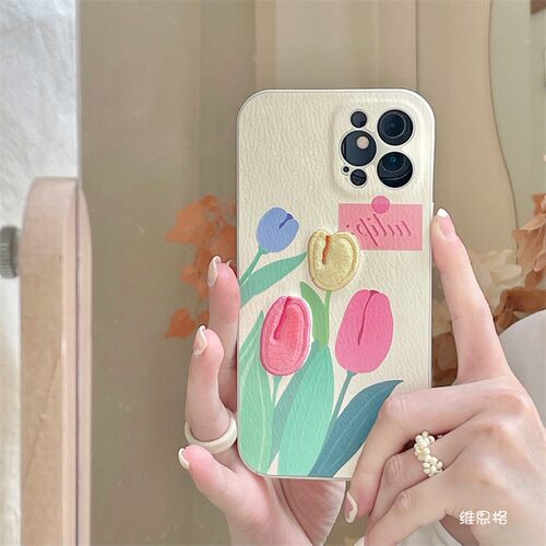 flower phone case cover back iphone x 11 12 13 embroid