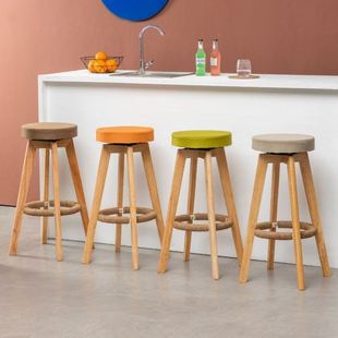 北欧休闲吧台椅子家用实木高脚凳无靠背酒吧椅高脚椅可旋转吧凳