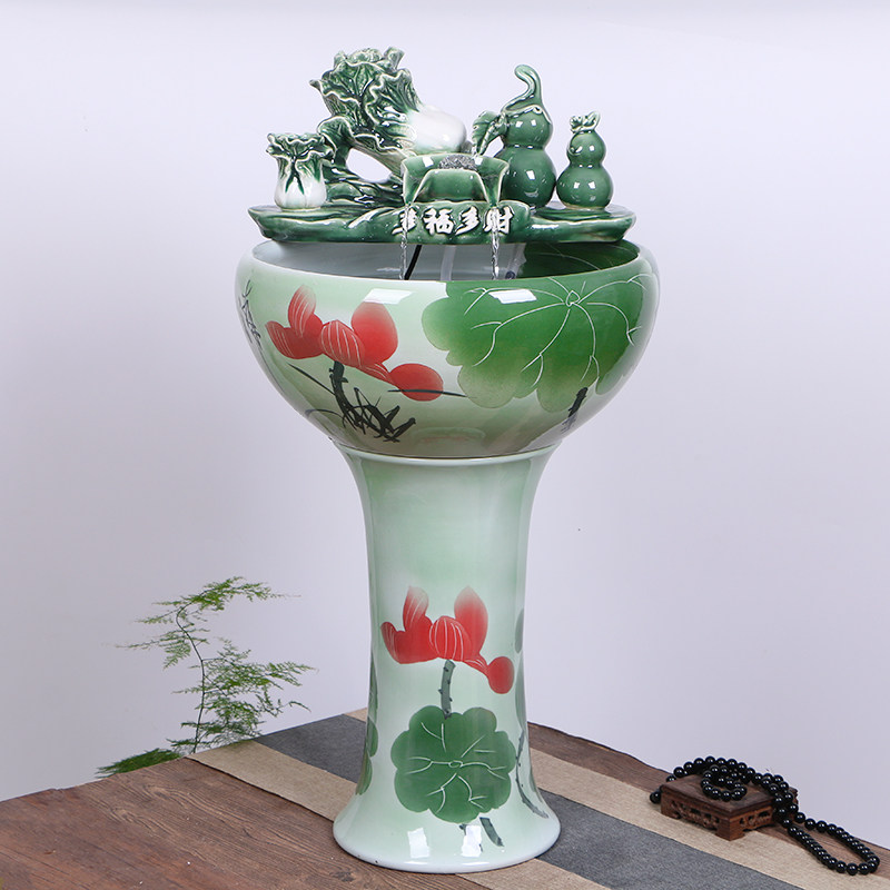景德镇陶瓷立柱鱼缸家用