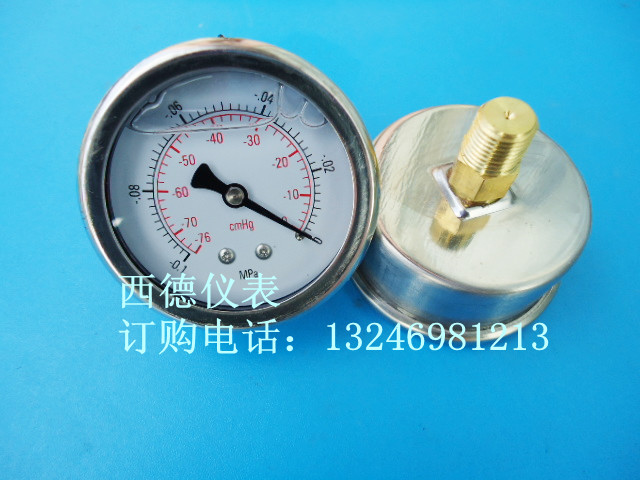 60MM背式－0.1MPA~0/-76cmHg~0充油防震真空表，耐震真空表