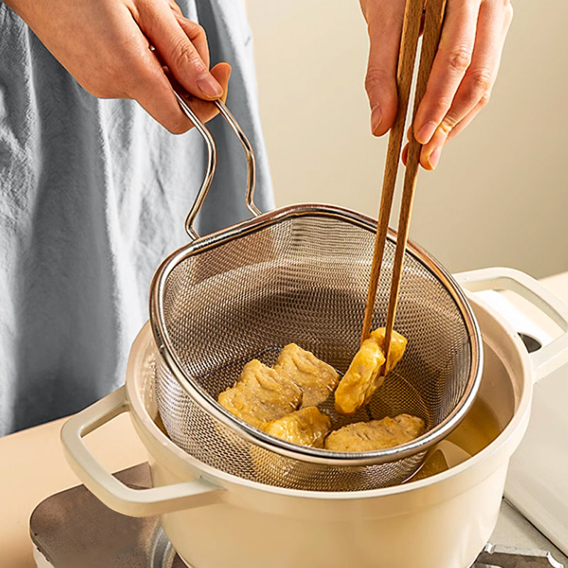 304不锈钢油格漏勺厨房捞面饺子油炸过滤网火锅细网捞勺笊篱菜筛