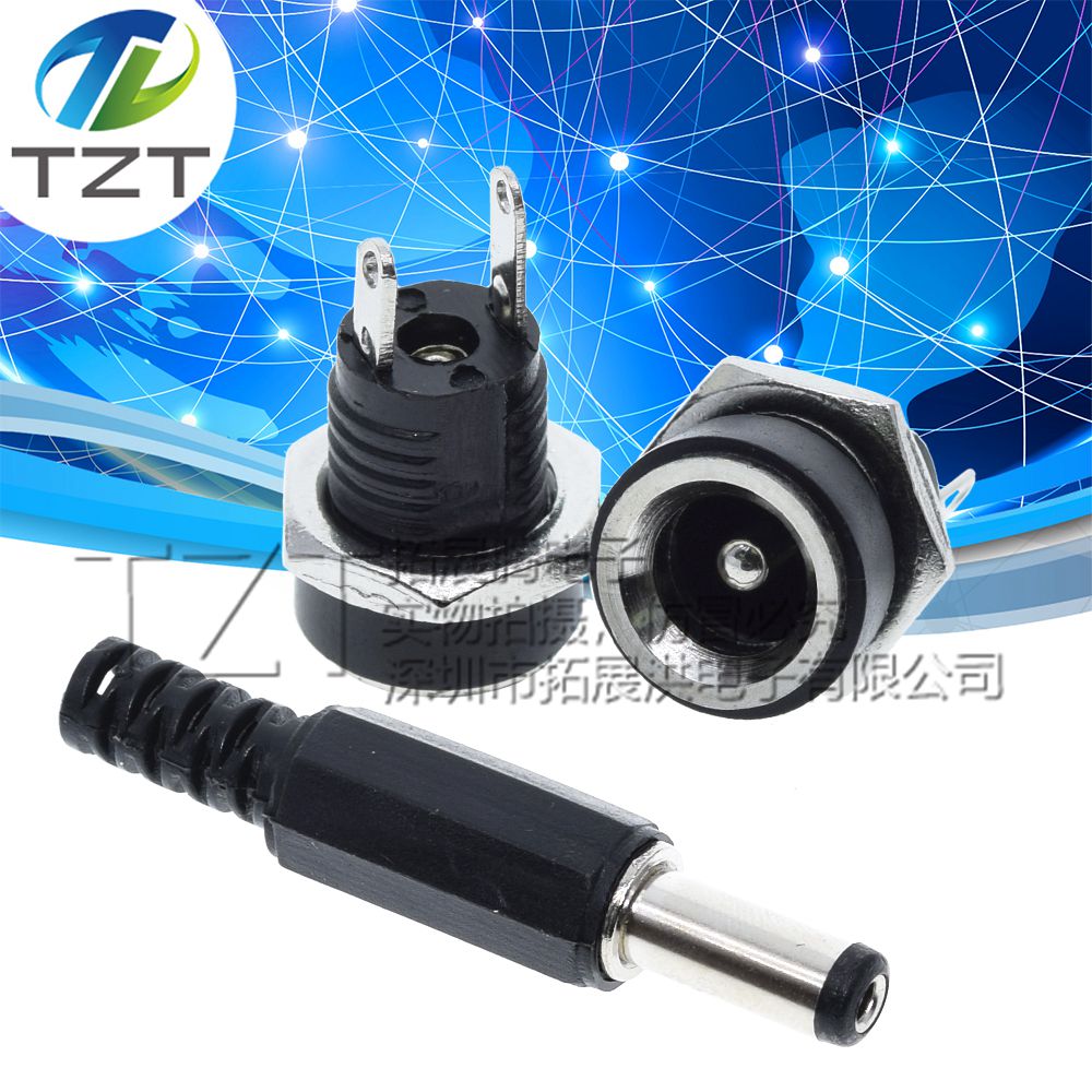 DC-022B焊线DC头+面板安装座 DC5.5x2.1电源公母对插连接器