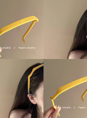柠檬黄色！方形极简镜框发箍！发箍小众设计发卡同款头箍盘发器