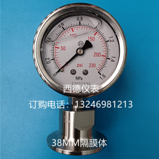 60MM直立式 卡盘直径38MM 1.6MPA充油耐震卫生型隔膜压力表 小卡盘