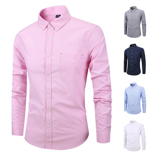 Mens Shirts men slim long sleeve dress Shirt牛津纺男纯色衬衫