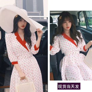 波点连衣裙女两个人的小森林虞书欣张天爱同款春夏复古气质雪纺裙