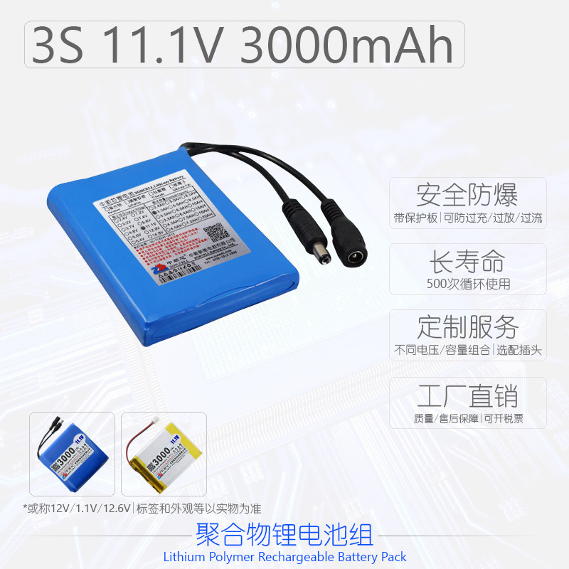 中顺芯3000mAh聚合物锂电池组11.1V 音响灯具便携设备仪器电源12V