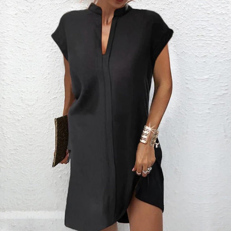 Women's light ripe solid color short-sleeved dress 连衣裙女