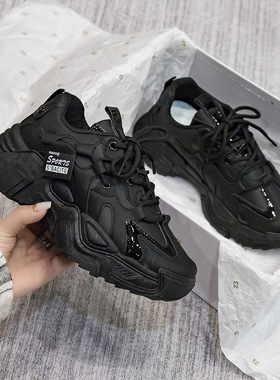 Sports shoes Women's new black thick soled shoes增高鞋子女