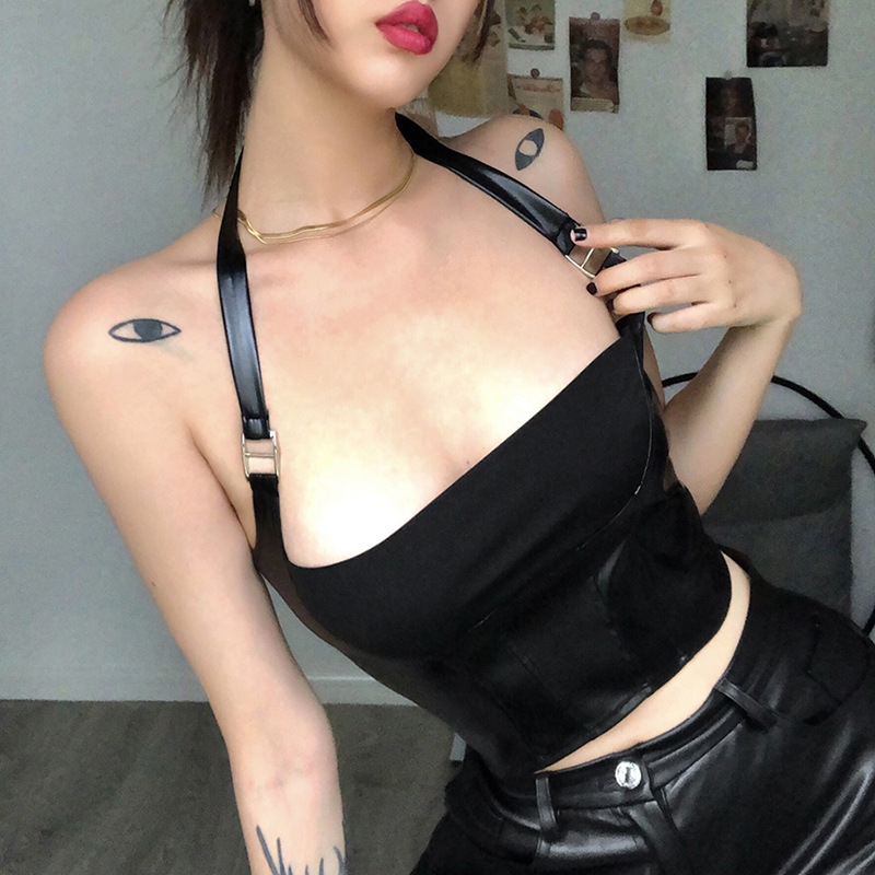 2022 High Street Shrink Gather Women's Navel Short Top Vest