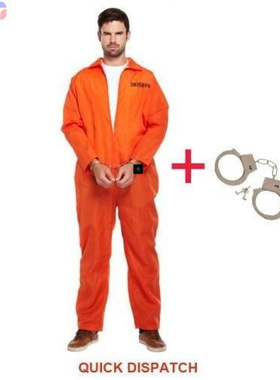 Mens Halloween Orange Jumpsuit Convict prisoner Costume Cos